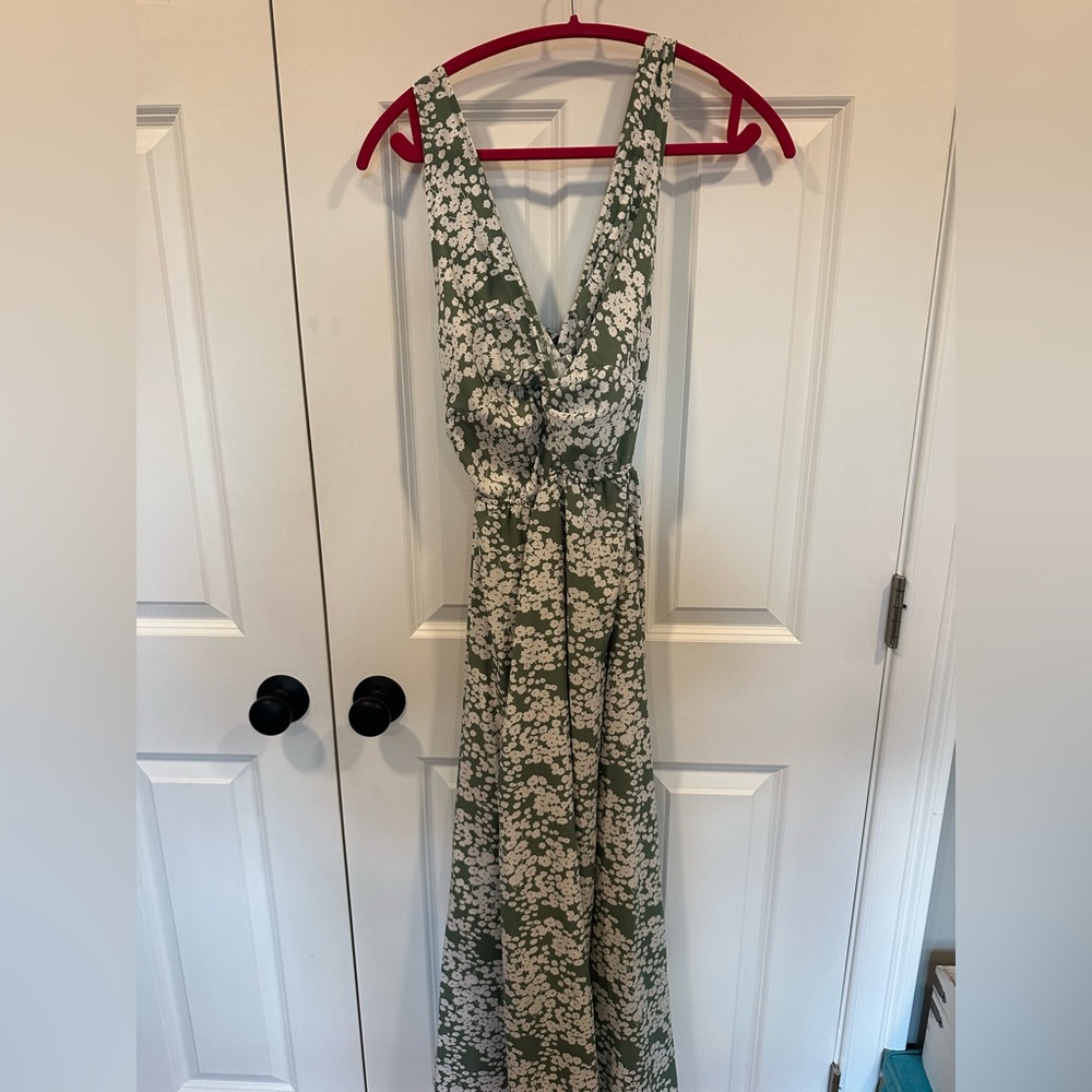Green floral midi dress